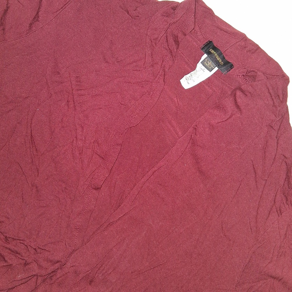 Espresso Bow 3/4 Sleeve Knit Burgundy Cardigan‎ Womens Size L Flowy
